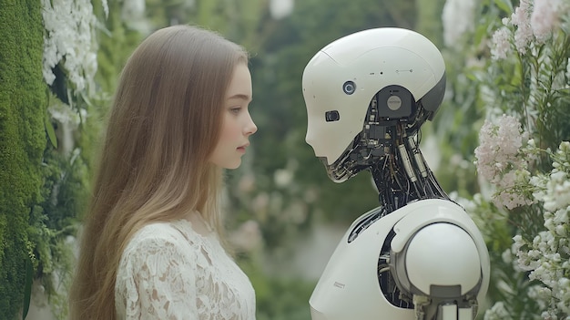 Photo a woman with a robot face and the word robot on the face