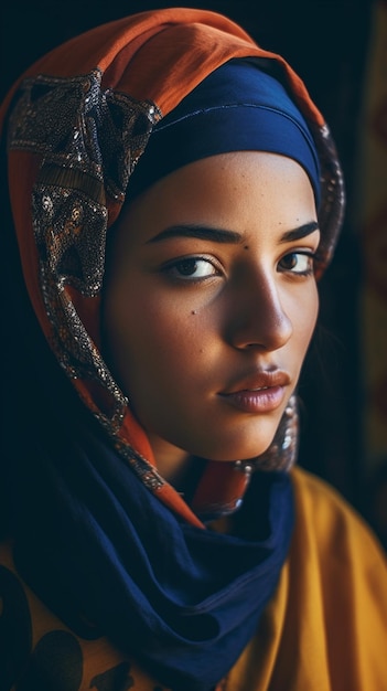 A woman with a scarf on her head