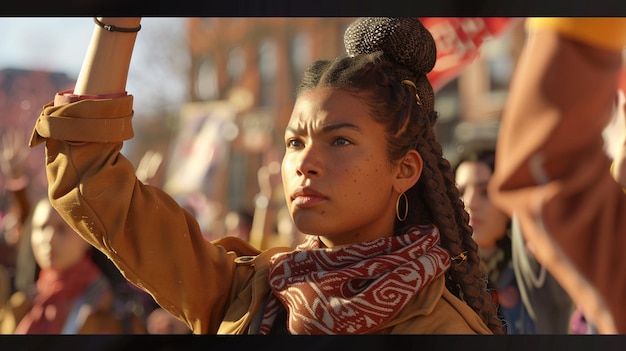 Photo a woman with a scarf that says g on it