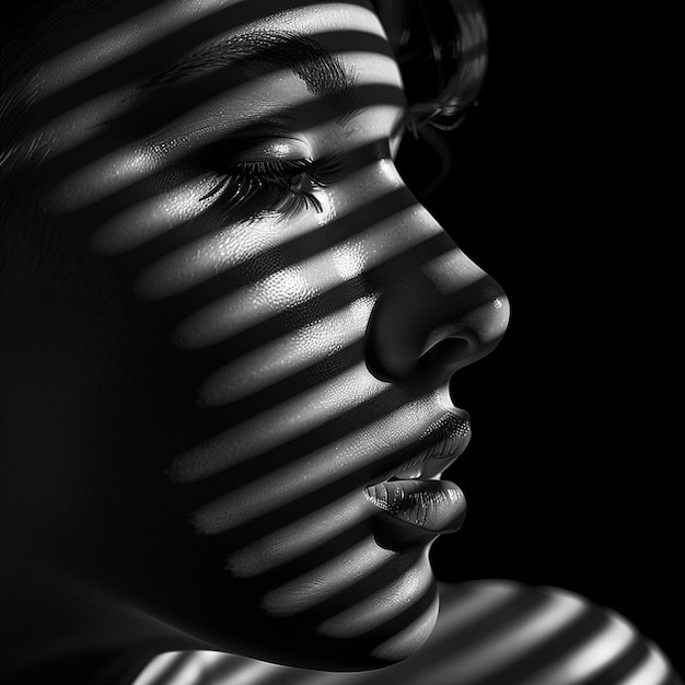 a woman with the shadows drawn on her face and the shadow of her face