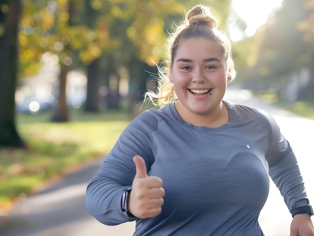 a woman with a shirt that says thumbs up