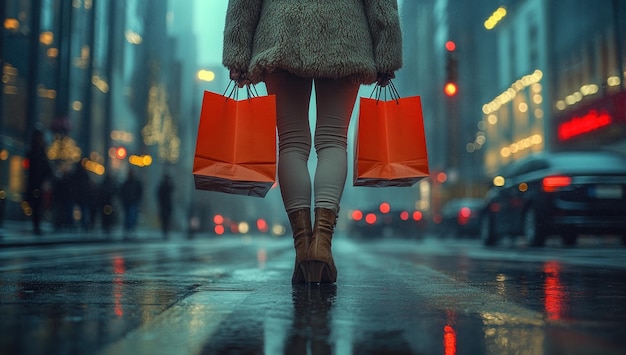 Woman with Shopping Bags Walking in City