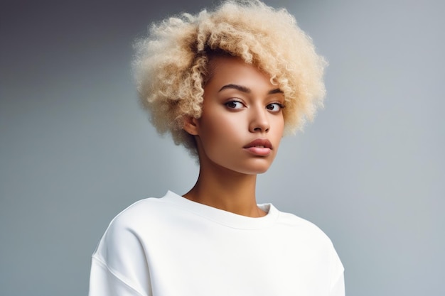 Woman with short blonde afro is looking at the camera Generative AI