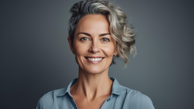 A woman with short blonde hair smiles for the camera.