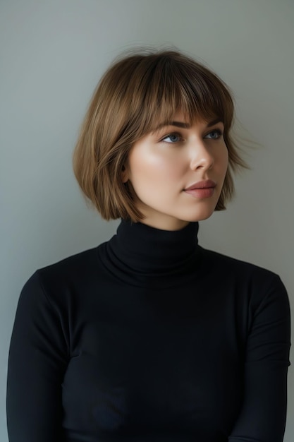 Photo a woman with short hair in black turtleneck