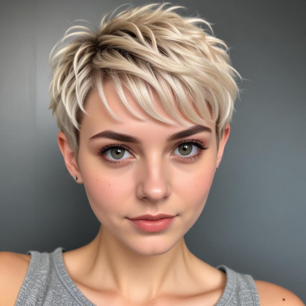 Photo a woman with short hair and a short bob on her head