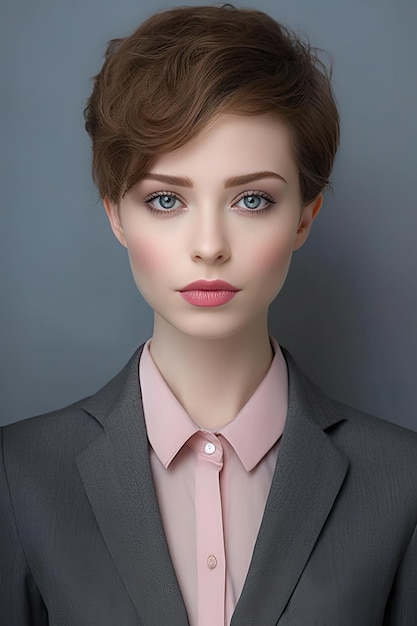 a woman with short hair wearing a suit