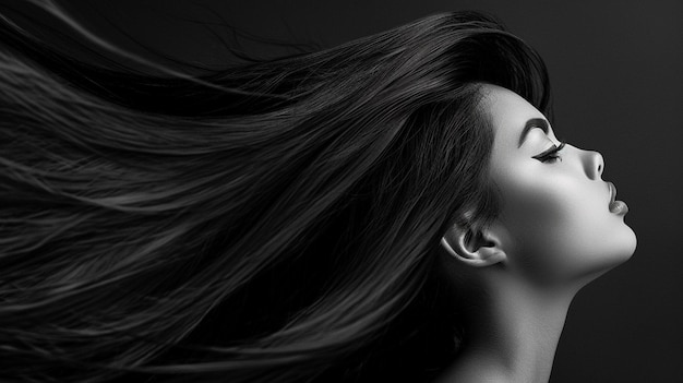 Photo a woman with silky hair beauty parlour concept