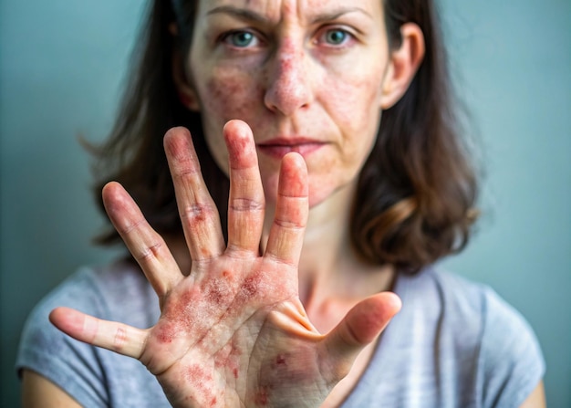 Photo a woman with a skin disorder of atopic dermatitis eczema on elbow