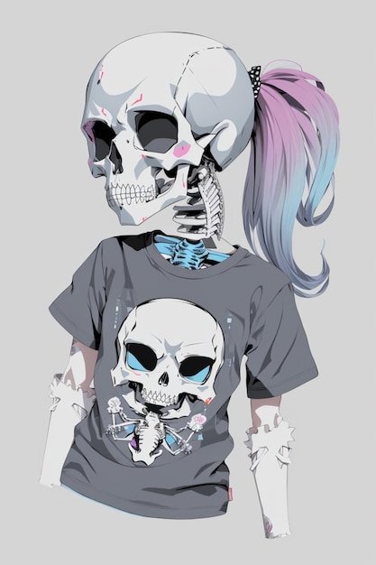 a woman with a skull and a skull on her shirt