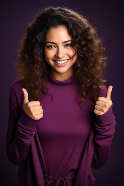 Woman with smile giving thumbs up sign Generative AI