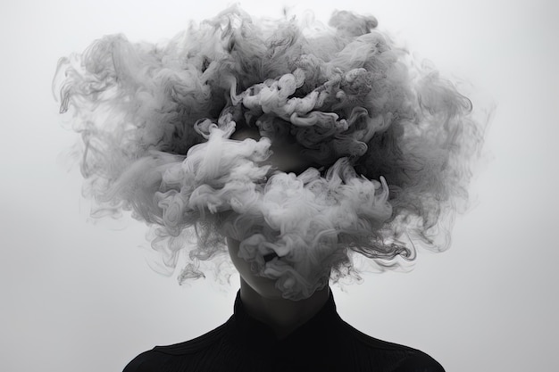 a woman with smoke in her hair and the word smoke on it.