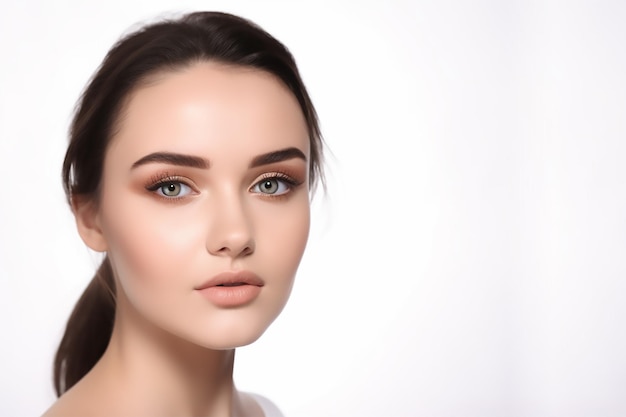 A woman with a smoky eye on white background