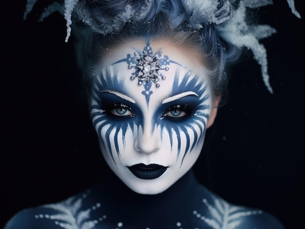 A woman with snowflakes on her face