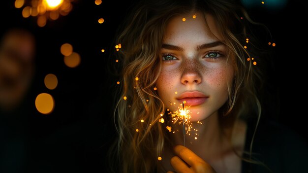 Photo a woman with a sparkler in her hand