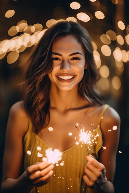 A woman with a sparkler in her hand