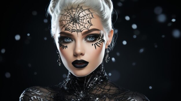 Photo woman with spider web on her face