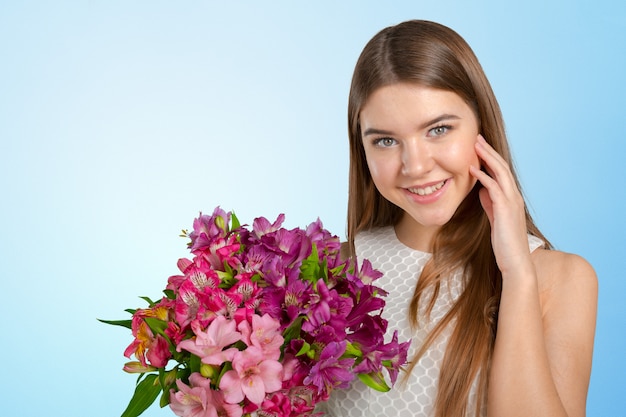 Woman with Spring Flower bouquet