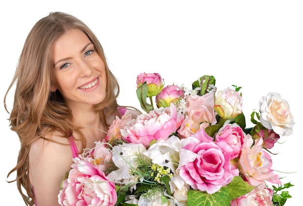 Woman with Spring Flower bouquet