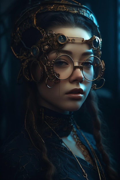 A woman with a steampunk style hat and glasses