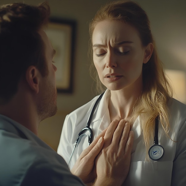 Photo a woman with a stethoscope on her neck is giving a man a kiss