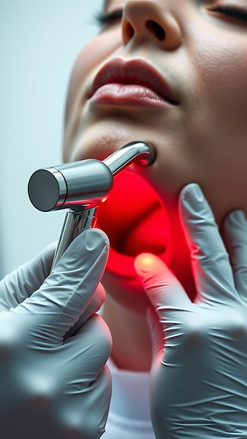 Photo a woman with a stethoscope on her neck and a red light