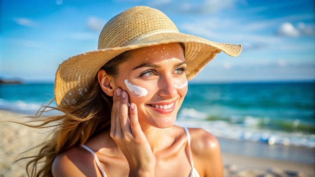 Photo a woman with a straw hat on her head is smiling