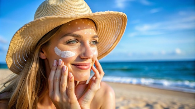 Photo a woman with a straw hat on her head is smiling