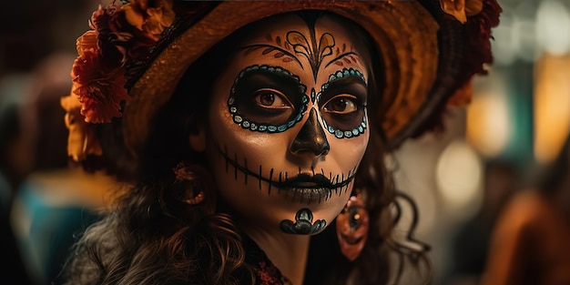 A woman with a sugar skull makeup