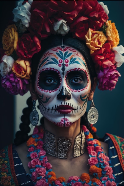 A woman with a sugar skull makeup