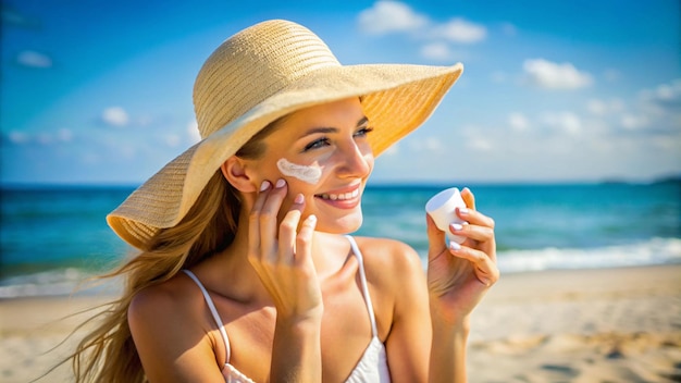 a woman with a sun hat and a sun hat on her face