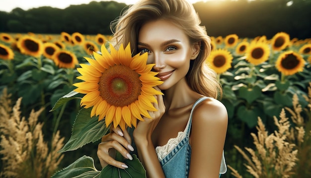 A woman with a sunflower in her hand