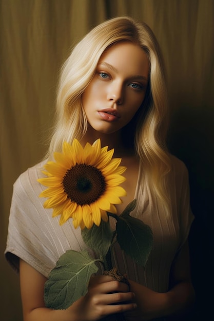 A woman with a sunflower in her hand