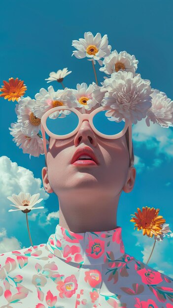 Photo a woman with sunglasses and a flower in her hair