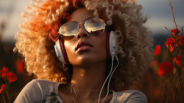 a woman with sunglasses and a pair of headphones