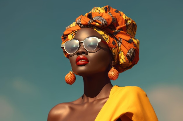 A woman with sunglasses and a scarf that says'black beauty '