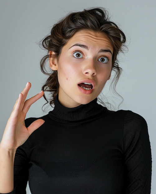 a woman with a surprised expression is making a funny face