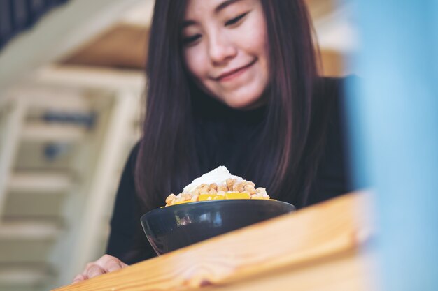 Woman with sweet dessert