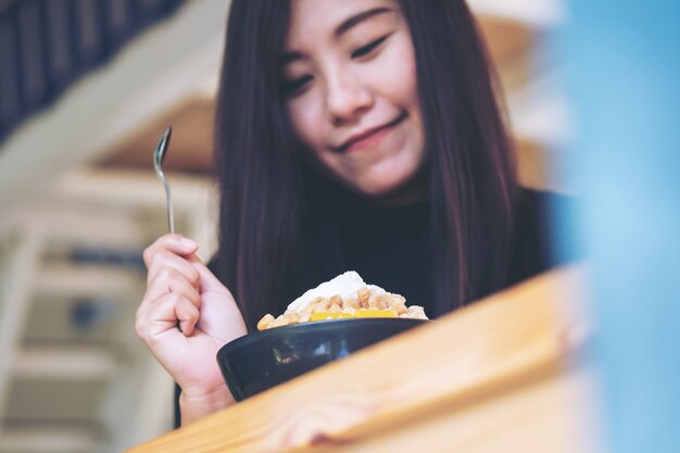 Woman with sweet dessert