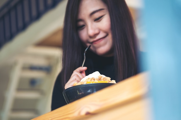 Woman with sweet dessert