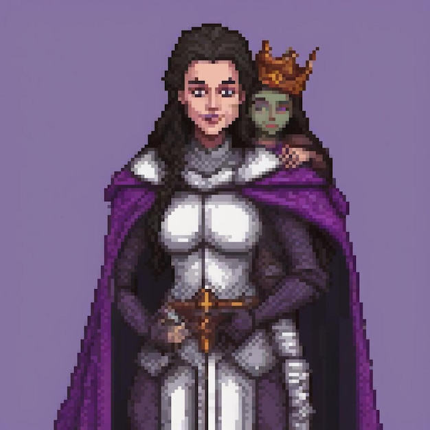 a woman with a sword and a knight in a white armor