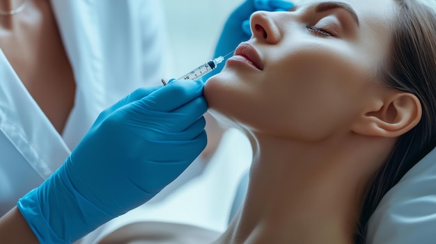 a woman with a syringe on her nose