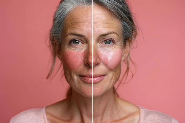 a woman with a tape that says  natural  on the face