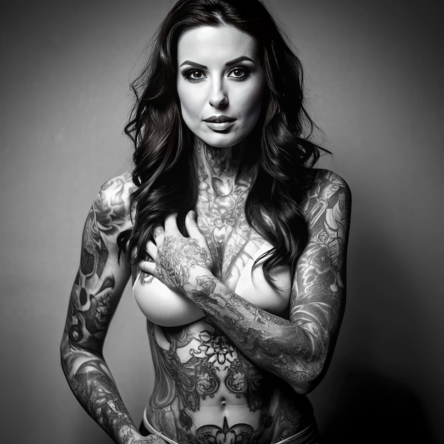 Photo a woman with a tattoo on her arm is shown with a black background