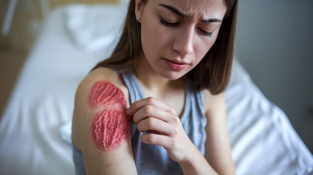 Photo a woman with a tattoo on her arm and a picture of a woman with a crucifix on her arm