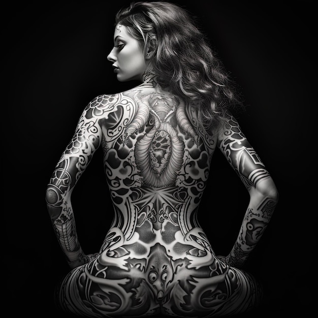 a woman with a tattoo on her back is shown with the word " no " on it.