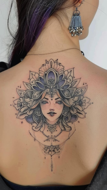 Photo a woman with a tattoo on her back with flowers