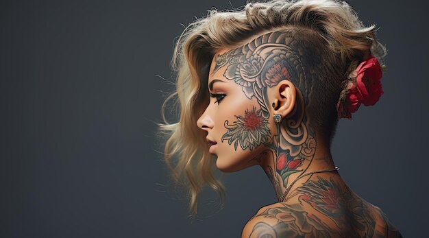 Photo a woman with a tattoo on her head