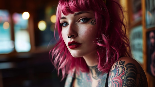 a woman with tattoos on her face and a tattoo of tattoos on her chest