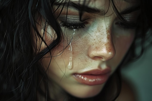 Photo a woman with a tear drop on her cheek